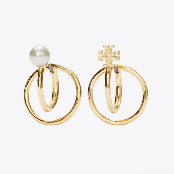 Tory Burch KIRA PEARL DOUBLE HOOP EARRING. NWOT - Picture 1 of 5